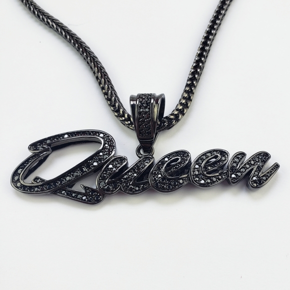 King Ice, "Queen" Designer Streetwear Pendent Black Onyx Round Chain, 20" Long - Picture 3 of 15